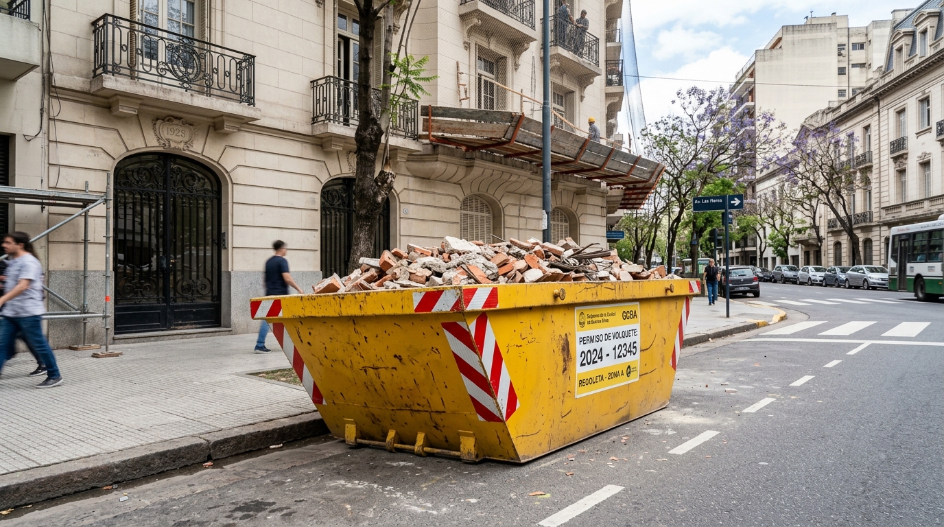 Volquete de 5 metros cúbicos colocado en obra de Recoleta